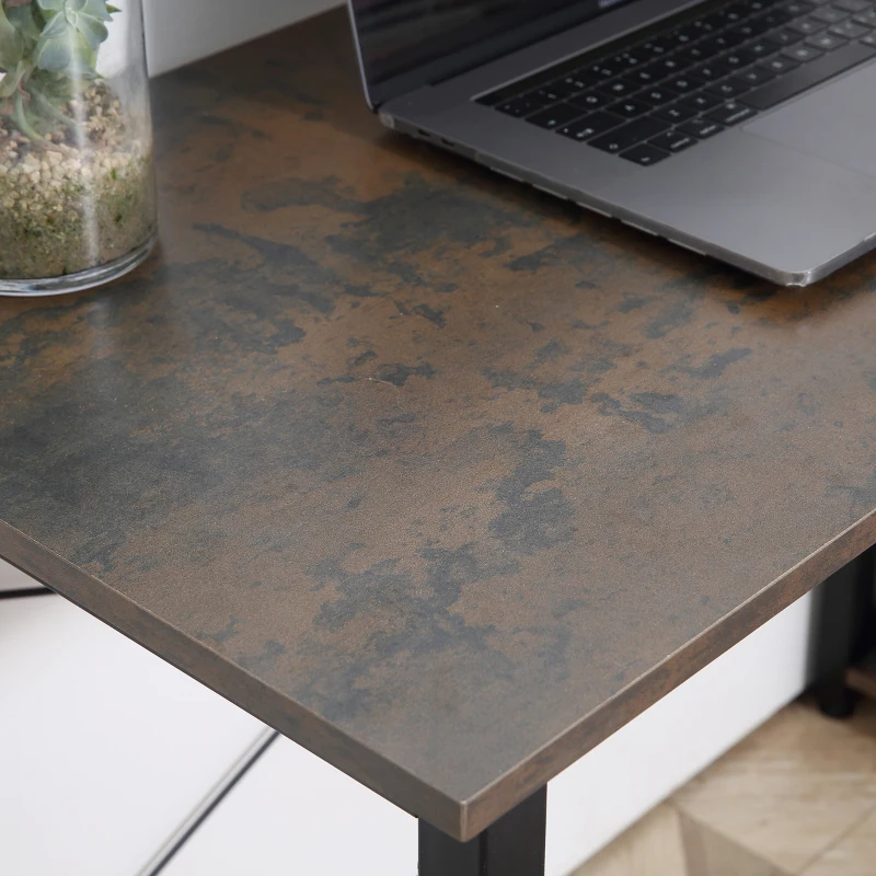 HOMCOM L-Shaped Computer Desk Home Office Corner Desk Study Workstation Table with 2 Shelves, Steel Frame, Brown