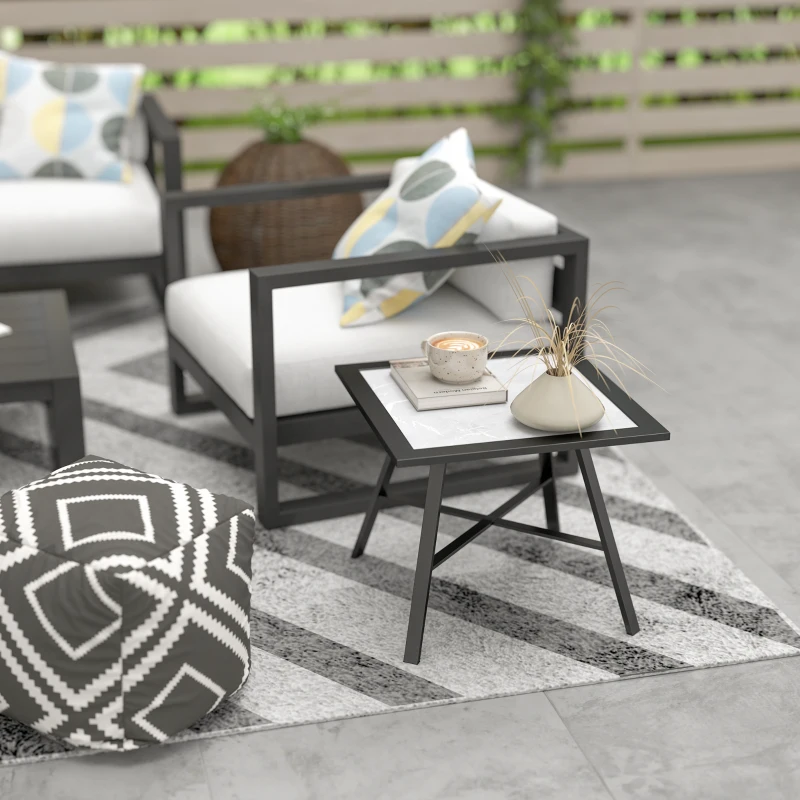 Outsunny Small Outdoor Side Table, Patio Side Table with SPC Tabletop for Garden, Patio, Lawn, Grey
