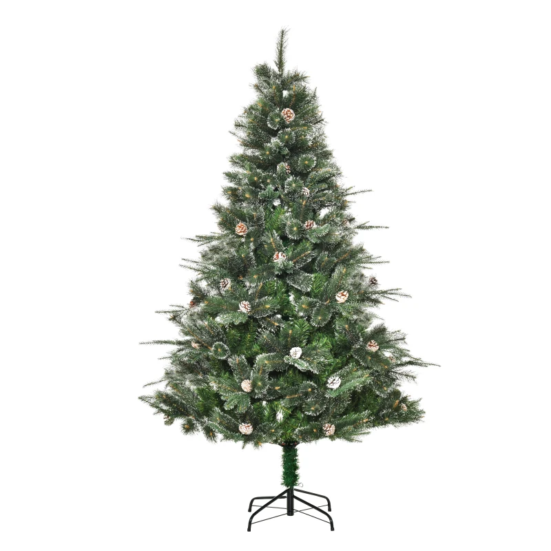 HOMCOM HOMCM 6FT Artificial Christmas Snow Pine Tree Holiday Home Xmas Decoration with Automatic Open, Pinecone, Green