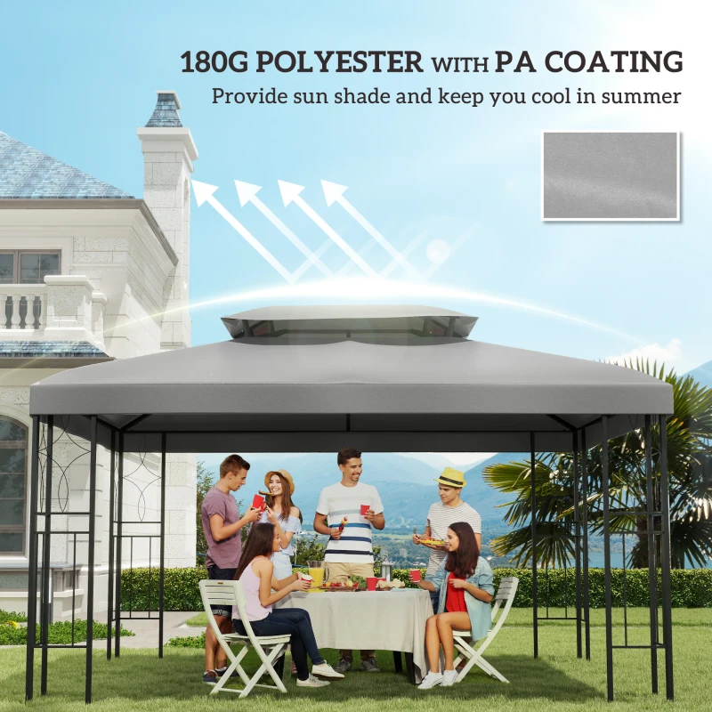 Outsunny 13' x 10' Gazebo Replacement Canopy 2 Tier Top UV Cover Pavilion Garden Patio Outdoor, Light Grey (TOP ONLY)