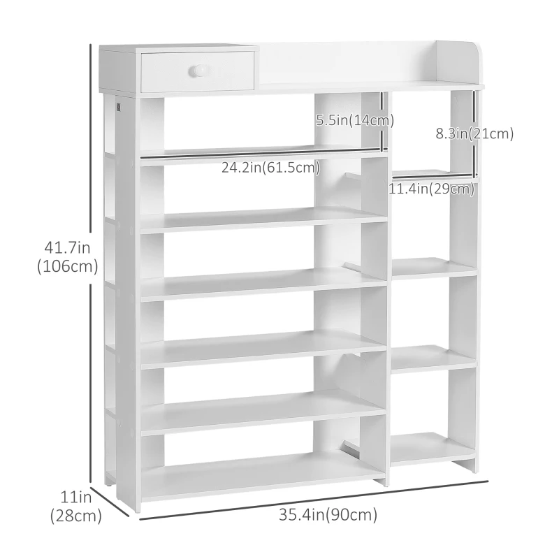HOMCOM Shoe Rack Storage Shoe Organizer with Drawer, Boot Rack, for Entryway Closet Hallway, 35.4"x11"x41.7", White