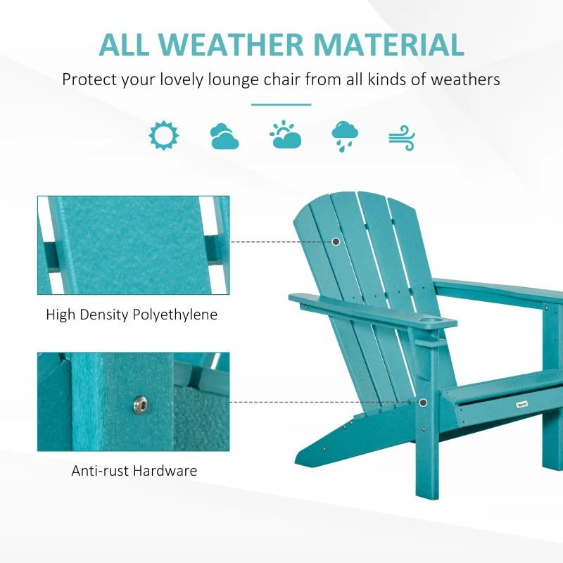 Outsunny Adirondack Chair with Cup Holder, All Weather Patio Chair HDPE Lounger, Fire Pit Seating High Back and Wide Seat for Outdoor, Backyard, Garden, Deck, Lawn, Light Blue