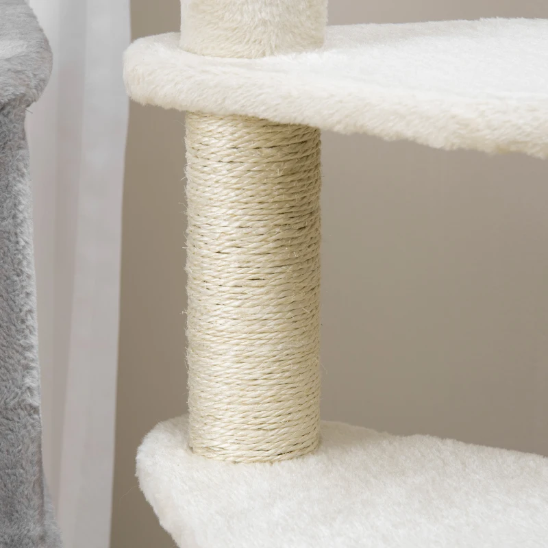 PawHut 37" Cat Tree for Indoor Cats, Cat Tower, Kitty Activity Center with Cat Bed Condo Hanging Ball Toys Sisal Rope Scratching Post, Light Grey