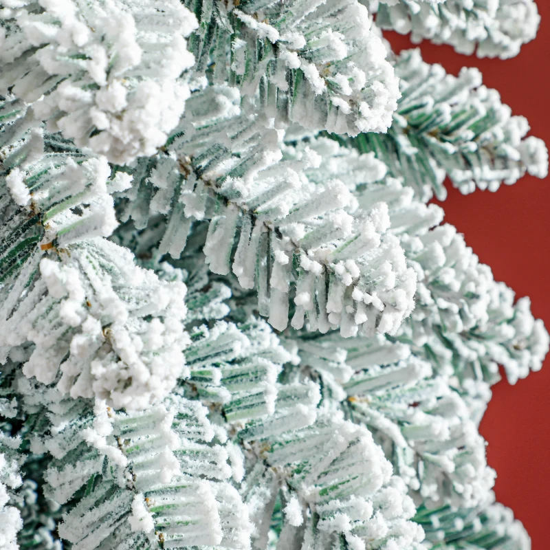 HOMCOM 8' Tall Unlit Slim Pencil Xmas Tree, Snow Flocked Artificial Christmas Tree with Realistic Branches and 603 Tips, Green