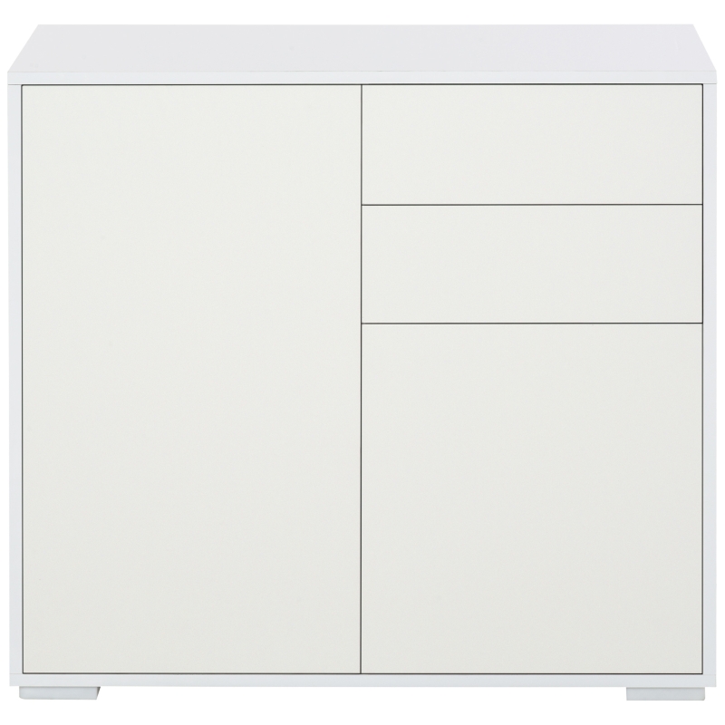 HOMCOM High Gloss Buffet Sideboard with 2 Drawers, 2 Doors and Adjustable Shelf, Kitchen Storage Cabinet with Push Open Design, White