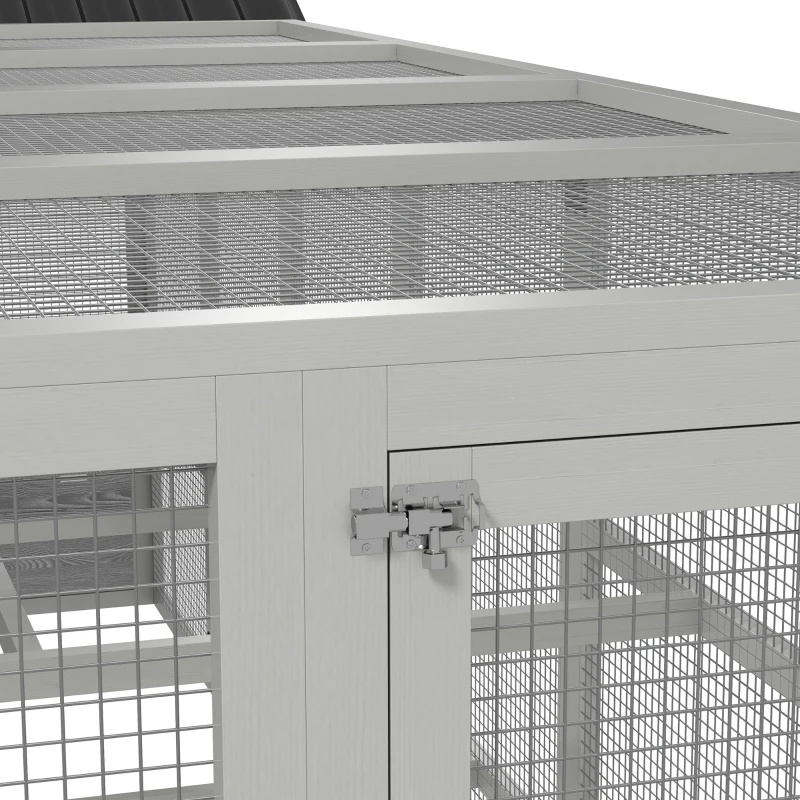 PawHut 142" Outdoor Wooden Chicken Coop with Run, Ramps, Perches, Storage, Combinable Design for 6 - 10 Chickens, Grey