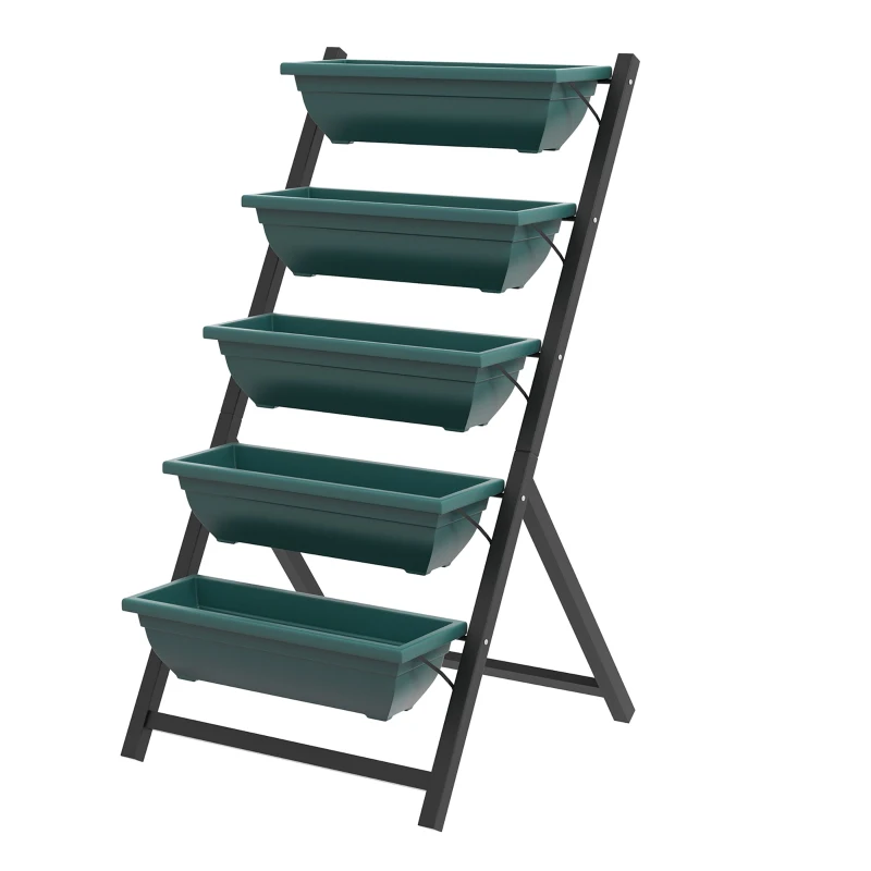 Outsunny 5-Tier Raised Garden Bed with 5 Planter Box, Outdoor Plant Stand Grow Containers with Leaking Holes for Balcony Patio Outdoor, Green