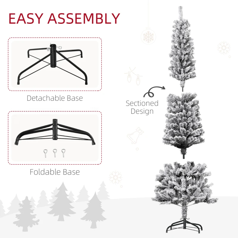 HOMCOM 6ft Flocked Christmas Tree, Pencil Christmas Tree with Realistic Branch Tips, Folding Metal Stand, Black