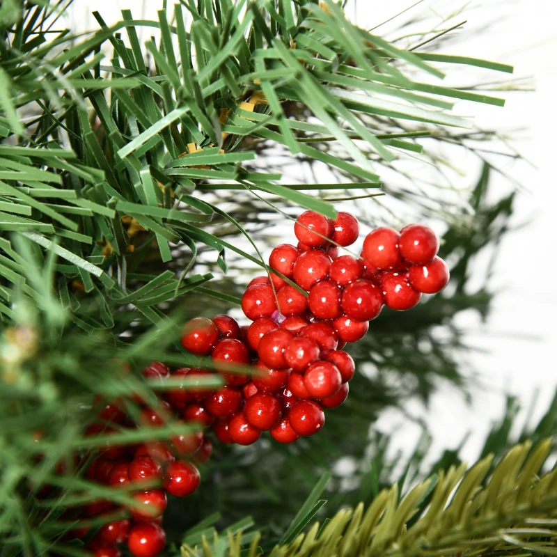 HOMCOM 1.5 Foot/16 inch 2 Pack Prelit Artificial Christmas Tree Cordless with 69 Branches, Warm White LED lights, Red Berries, Pine Cones, for Outdoor Entryway, Green