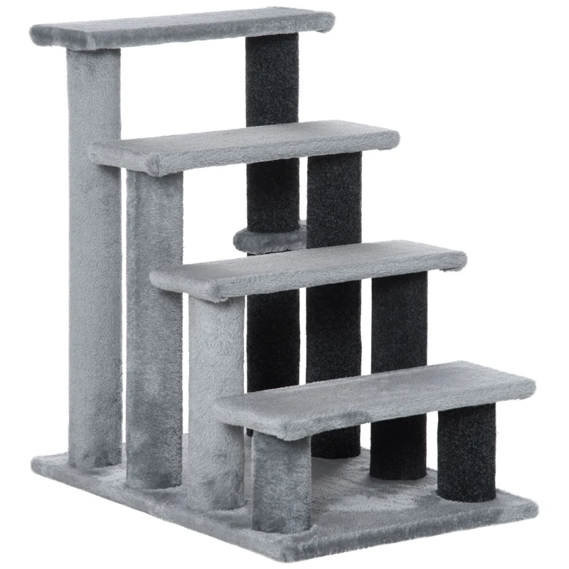 PawHut Cat Stairs for Bed, Couch 4 Steps, Small Cat Tree for Indoor Cats with Scratching Posts Toy Ball, 23.5" x 16" x 25"