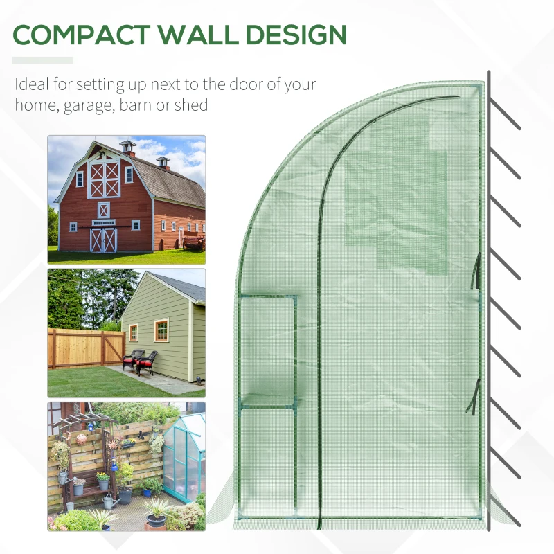 Outsunny 7' x 4' x 7' Outdoor Lean-to Walk-in Garden Greenhouse with Roll-Up Door Hot House for Plants Herbs Vegetables, Green