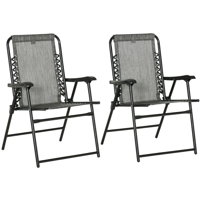 Outsunny 2 Pieces Outdoor Folding Patio Chair Set, Portable Camping Chairs with Armrests for Garden, Patio, Pool, Beach, Grey