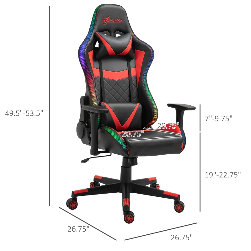 Vinsetto Racing Gaming Chair with RGB LED Lights, Adjustable Height, Gamer Office Chair, Computer Desk Chair, Black/Red