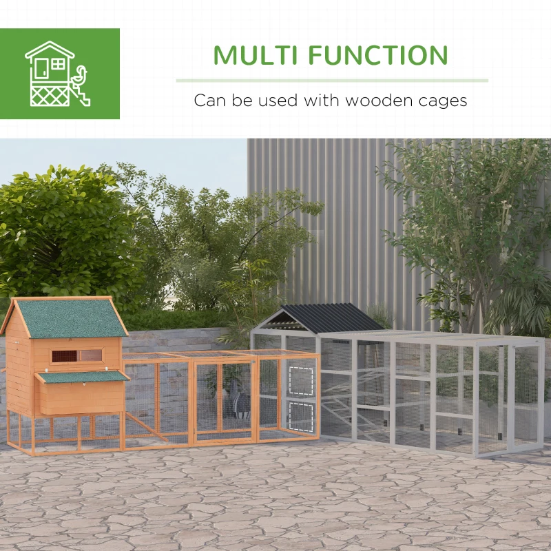 PawHut Wooden Chicken Coop Run for 6 - 10 Chickens, Hen House Add-On with Storage, Perches, 141.75" x 48" x 61", Gray
