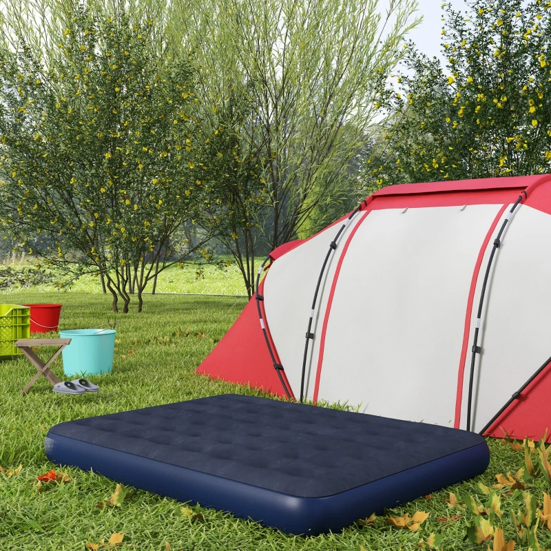 Outsunny Air Mattress Queen, Inflatable Air Bed with Flocked Surface for Guest, Camping, Travel, Dark Blue