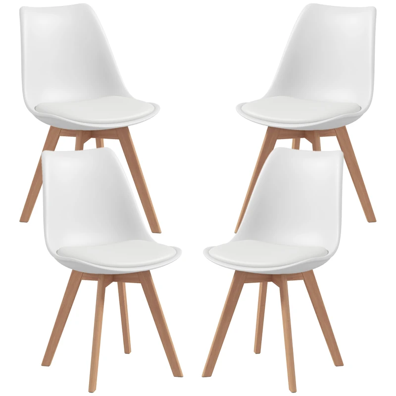 HOMCOM Modern Dining Table Chairs Set of 4, Rubber Wood Kitchen Table Chairs with PU Leather Cushion for Living Room, Bedroom