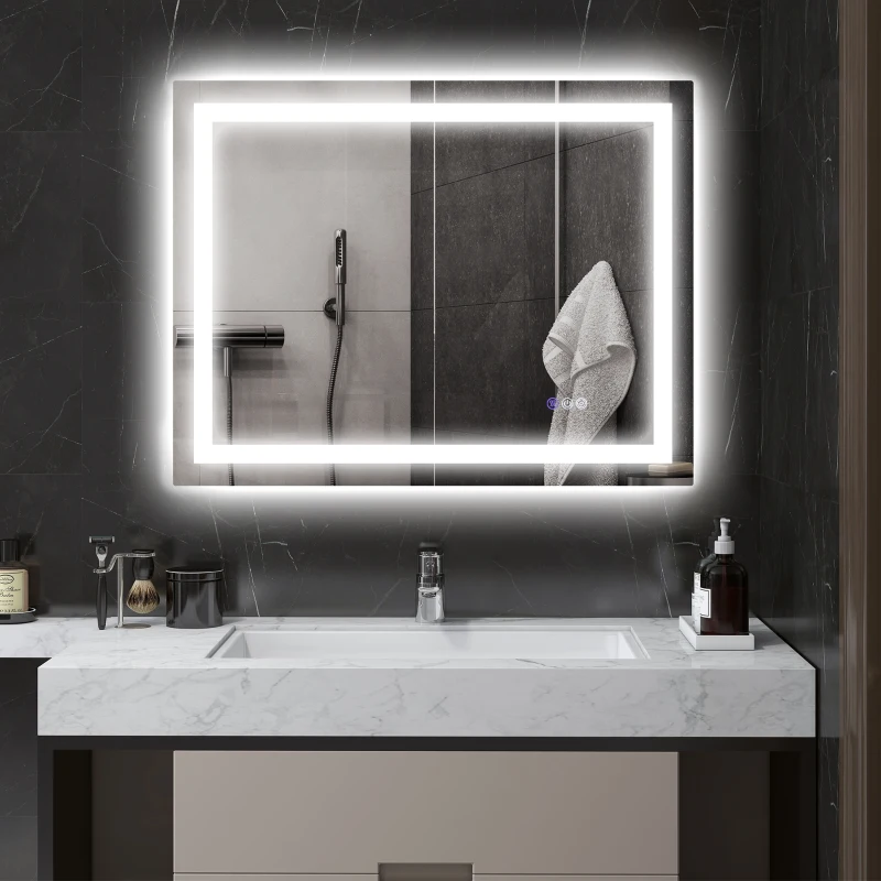 HOMCOM Dimmable Bathroom Mirror with Lights, 35" x 28" Backlit/Front Lit LED Mirror, Anti-Fog, Memory, Infinite Color Temp