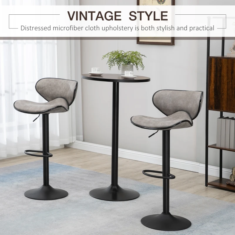 HOMCOM Adjustable Bar Stools Set of 2, Swivel Counter Height Barstools, Leathaire Upholstered Kitchen Island Stools with Back, Footrest and Steel Base, Taupe Grey