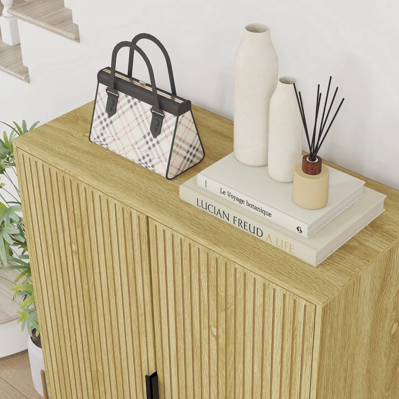 HOMCOM Entryway Shoe Cabinet with 5-Tier Shelving and Adjustable Shelves, 15 Pair Shoe Storage Organizer for Hallway, Oak