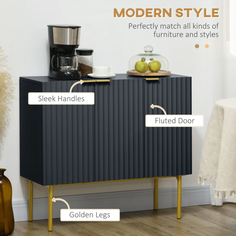 HOMCOM Modern Storage Cabinet Sideboard Buffet Cabinet with Gold Legs for Living Room Dining Room Hallway Black