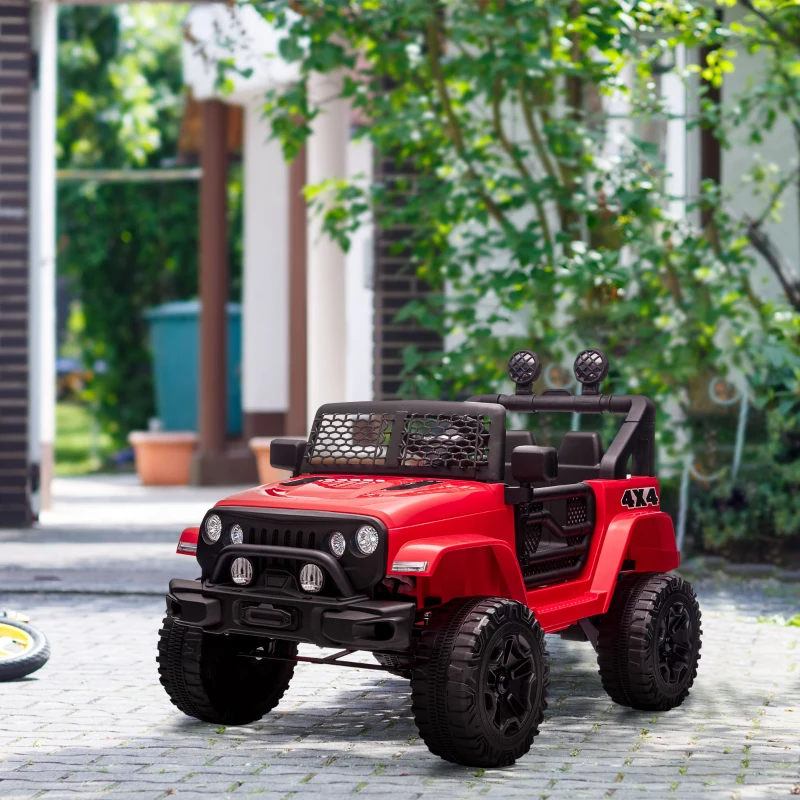 Aosom 12V Kids Ride On Truck with Parent Remote Control, Battery Powered Electric Car with Spring Suspension, Adjustable Speed, LED Lights and Horn, Red(m-10)