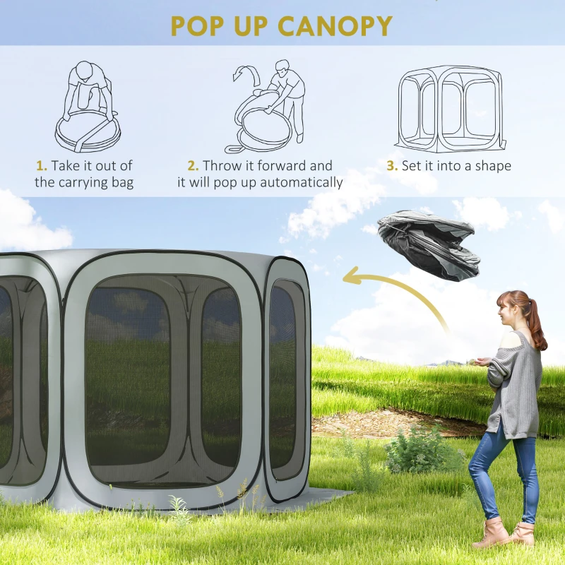Outsunny 11 x 11ft Pop Up Screen Tent, UPF50+ Portable Camping Gazebo Screen House with Carry Bag, Light Grey