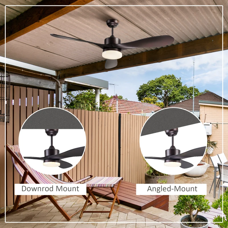 HOMCOM 52" Reversible 3 Blades Ceiling Fan with Light, Modern Indoor Mount LED Lighting Fan with Remote Control, for Bedroom, and Living Room, Brown