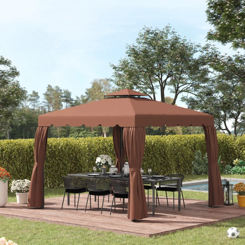 Outsunny 10' x 10' Gazebo Replacement Canopy, Gazebo Top Cover with Double Vented Roof for Garden Patio Outdoor TOP ONLY, Coffee