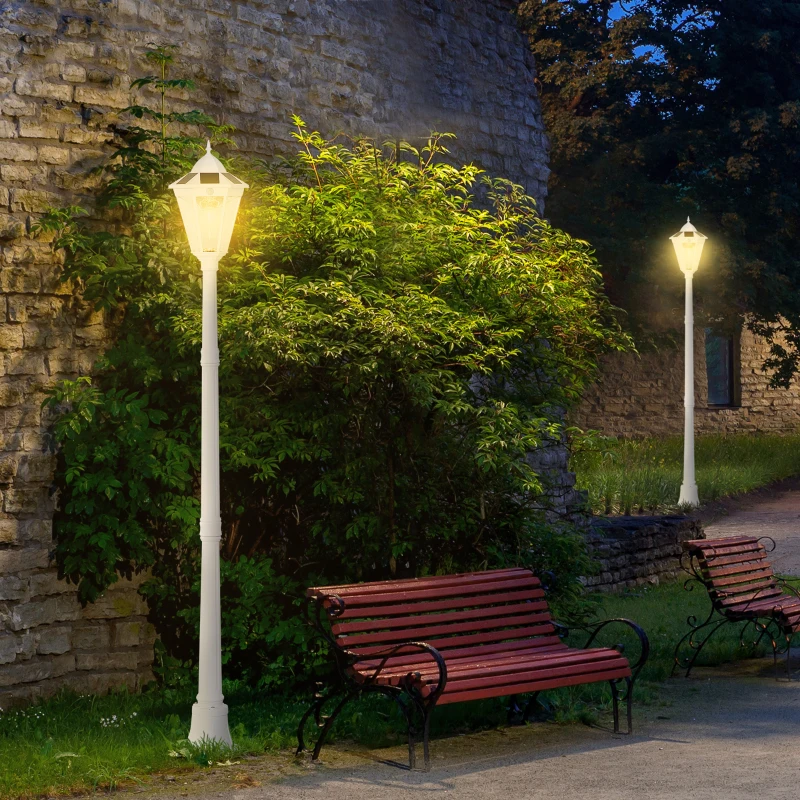 Outsunny 77" Solar Lamp Post Light, Waterproof Aluminum Outdoor Vintage Street Lamp, Motion Activated Sensor PIR, Adjustable Brightness, for Garden, Lawn, Pathway, Driveway, White