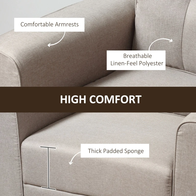 HOMCOM Button Tufted Armchair Modern Single Sofa Chair Upholstered Accent Chair with Rubber Wood Legs and Thick Padding Mid-Back for Living Room and Bedroom, Beige