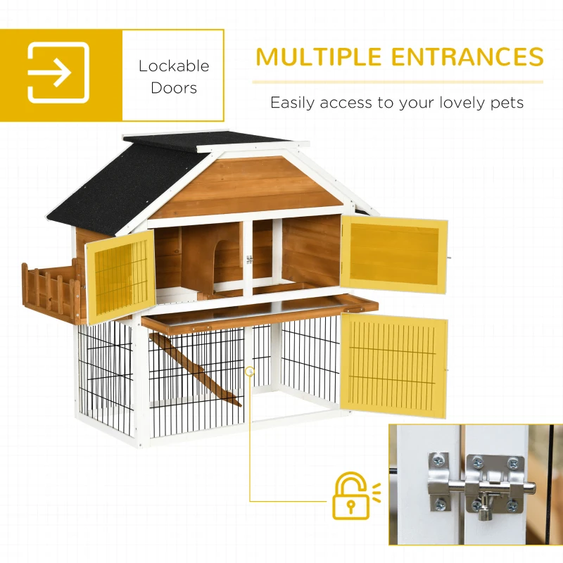 PawHut Rabbit Hutch Outdoor for 2 Rabbits, Wooden Rabbit Cage with Flower Bed, Removable Tray, Ramp