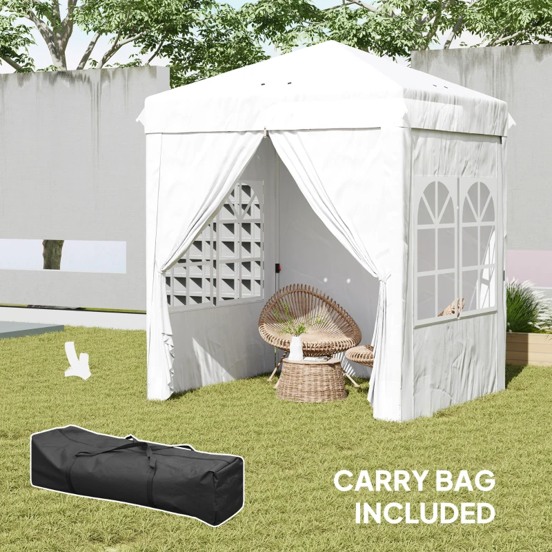 Outsunny 6.7' x 6.7' Pop-Up Canopy Tent with Sidewalls, Height-Adjustable, Carry Bag Included, for Outdoor, Garden, Patio, White