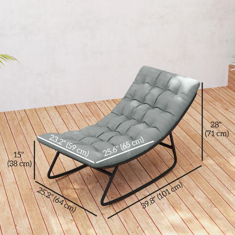 Outsunny Outdoor Patio Rocking Chair Set of 2 with Cushion, Steel Frame Balcony Chair with Mesh Deep Seat for Porch, Garden, Grey