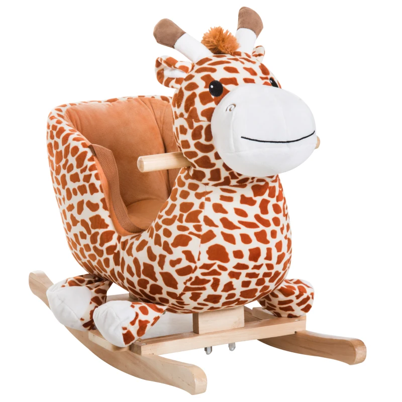 Qaba Kids Plush Rocking Horse Giraffe Style Themed Ride-On Chair Toy With Sound Brown