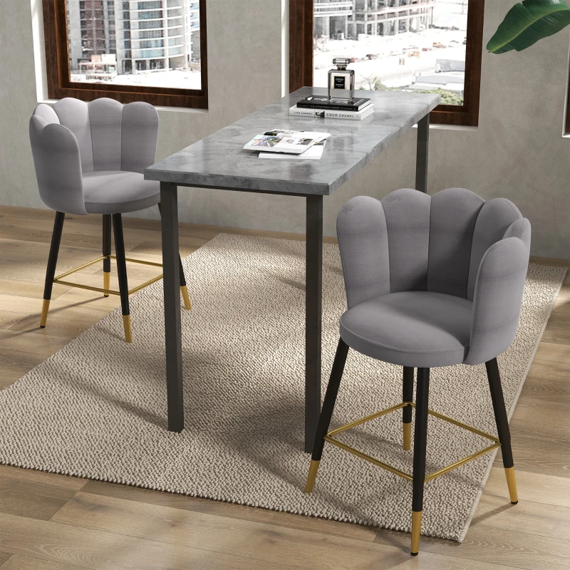 HOMCOM Bar Stools Set of 2 Modern Counter Height Bar Stools with Back, Footrest for Home Kitchen, 23.2"x20.5"x35.4", Grey