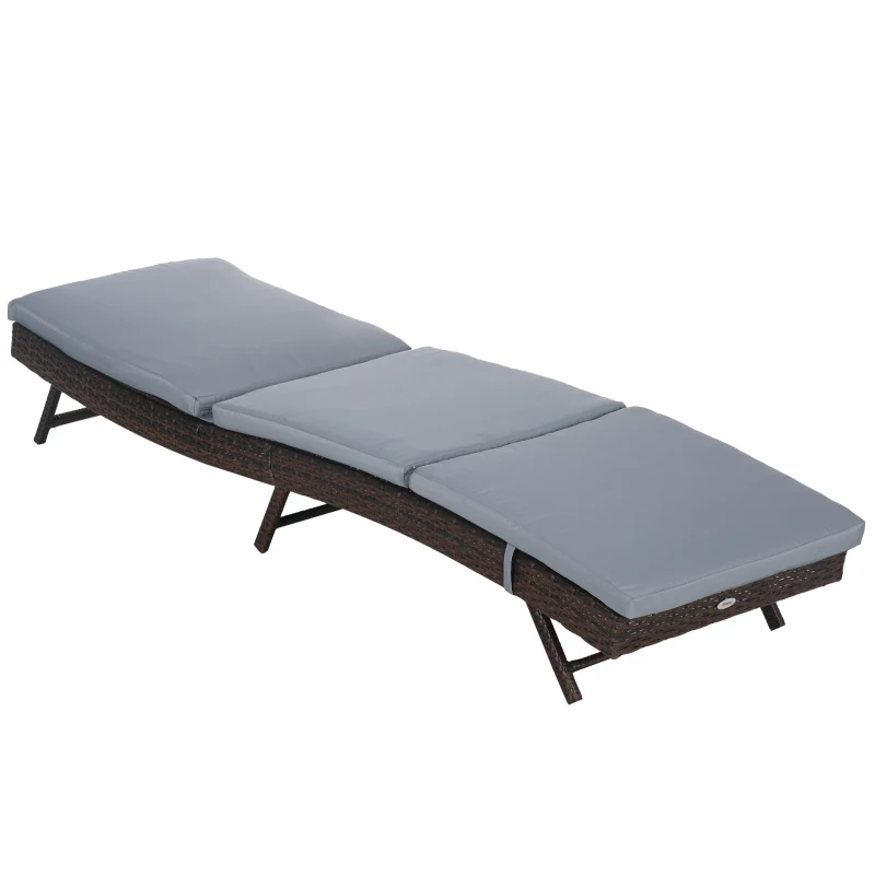 Outsunny Wicker Patio Lounger, Outdoor S Shape Recliners Lounge Chair w/ 5-Level Adjustable Backrest, Soft Padded Cushion for Outdoor Use, Grey