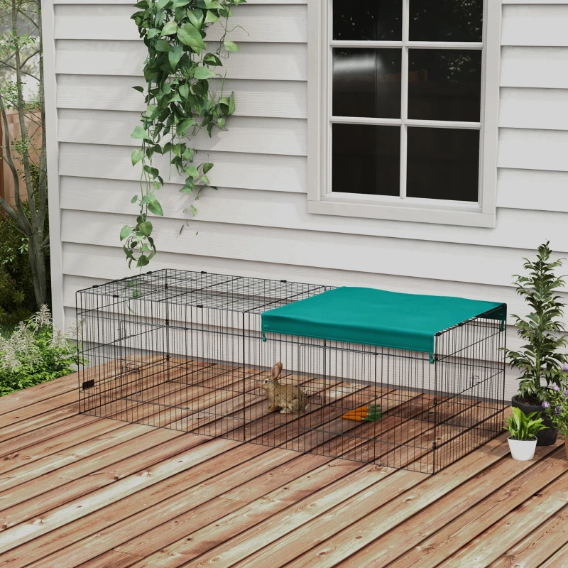 PawHut 87" Small Animal Playpen with with Roof for Rabbits, Chicken, Chinchillas for Indoor/Outdoor Use, Green