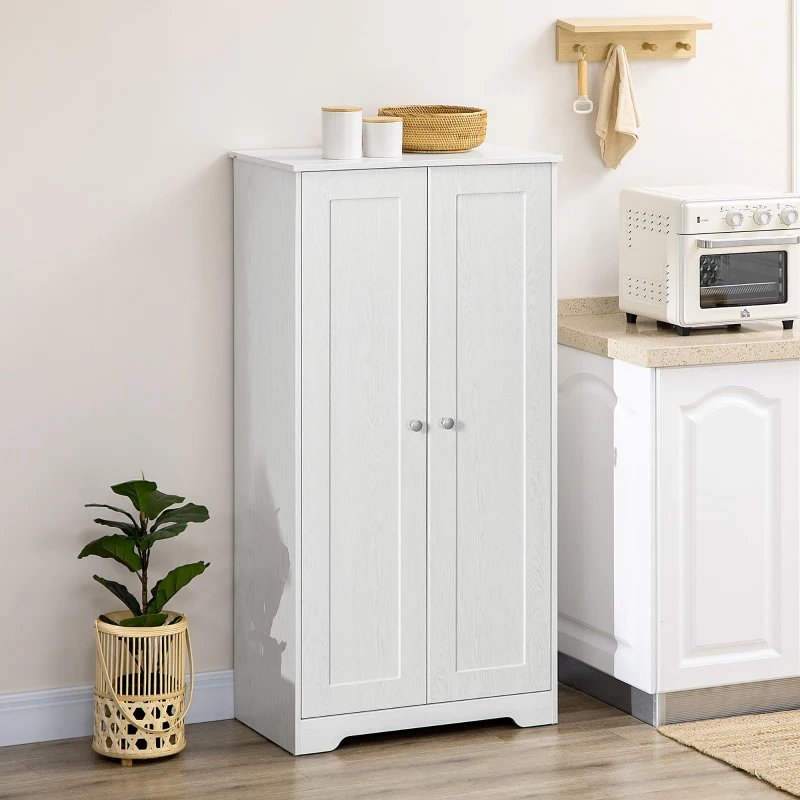 HOMCOM Kitchen Storage Cabinet, Freestanding Pantry Cabinet with 2 Doors and Adjustable Shelves, Distressed White