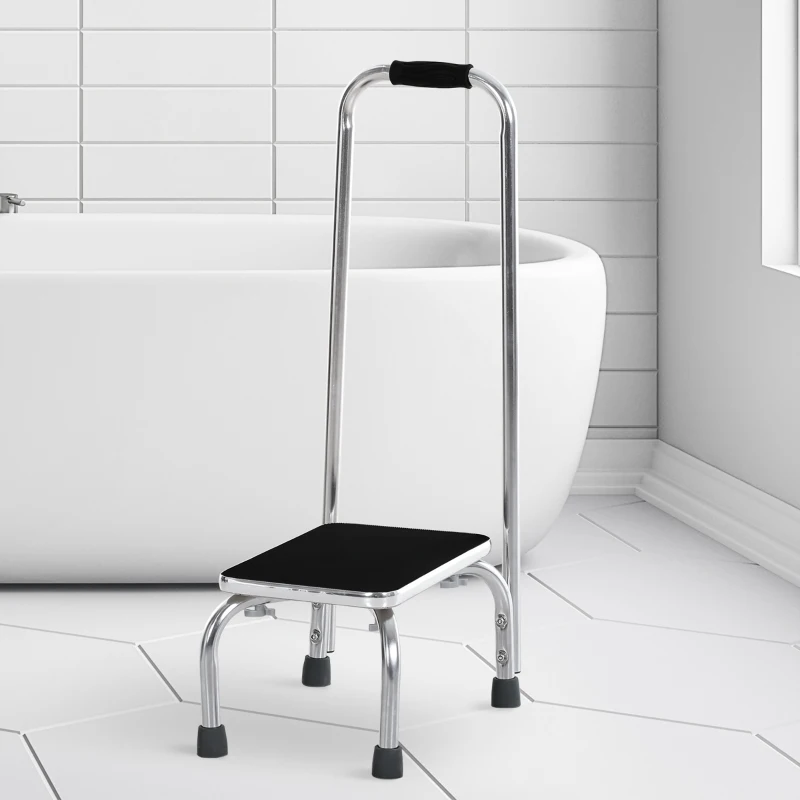 HOMCOM Step Stool with Handle for Adults and Seniors, Heavy Duty Metal Foot Step Stool for Elderly, Portable Stool with Anti-slip Design