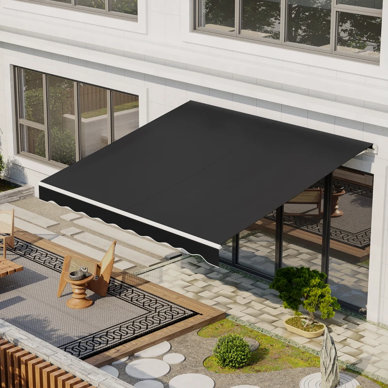 Outsunny 12' x 10' Electric Awning, Retractable Awning, UV Protection Sun Shade Shelter with Remote Controller and Manual Crank Handle for Deck, Balcony, Yard, Black(m-10)