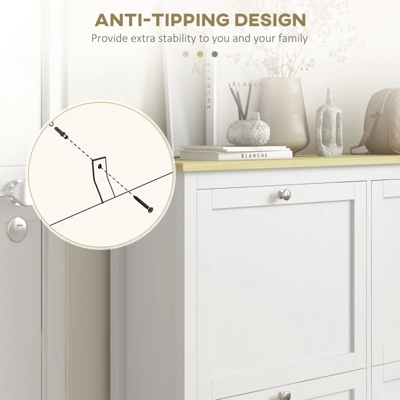 HOMCOM Entryway Shoe Storage Cabinet with 4 Flip Drawers, Adjustable Shelves, Narrow Shoe Cabinet for 20 Pairs of Shoes, White