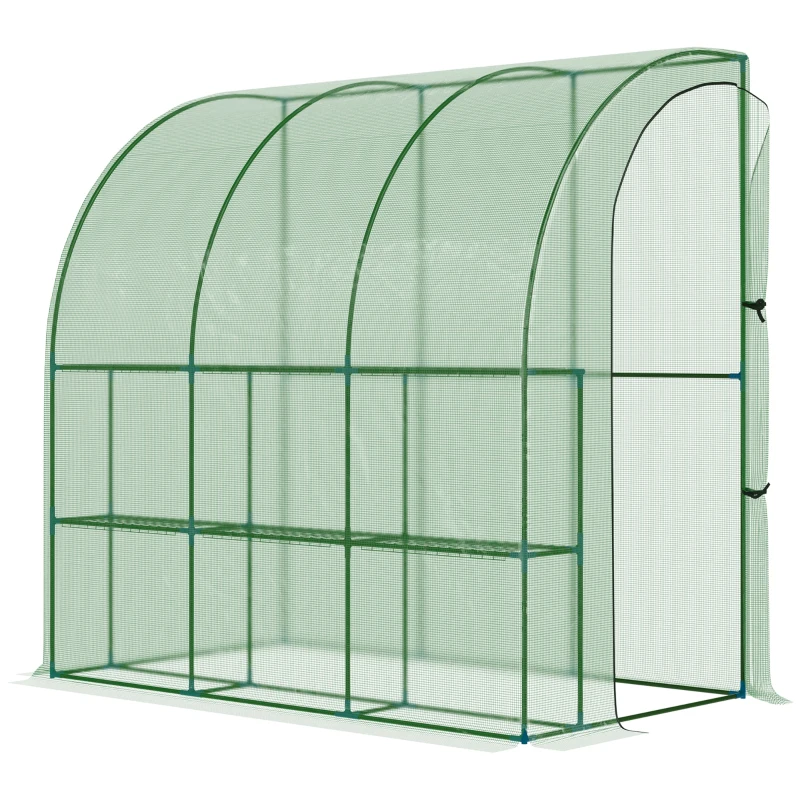 Outsunny 7' x 4' x 7' Outdoor Lean-to Walk-in Garden Greenhouse with Roll-Up Door Hot House for Plants Herbs Vegetables, Green