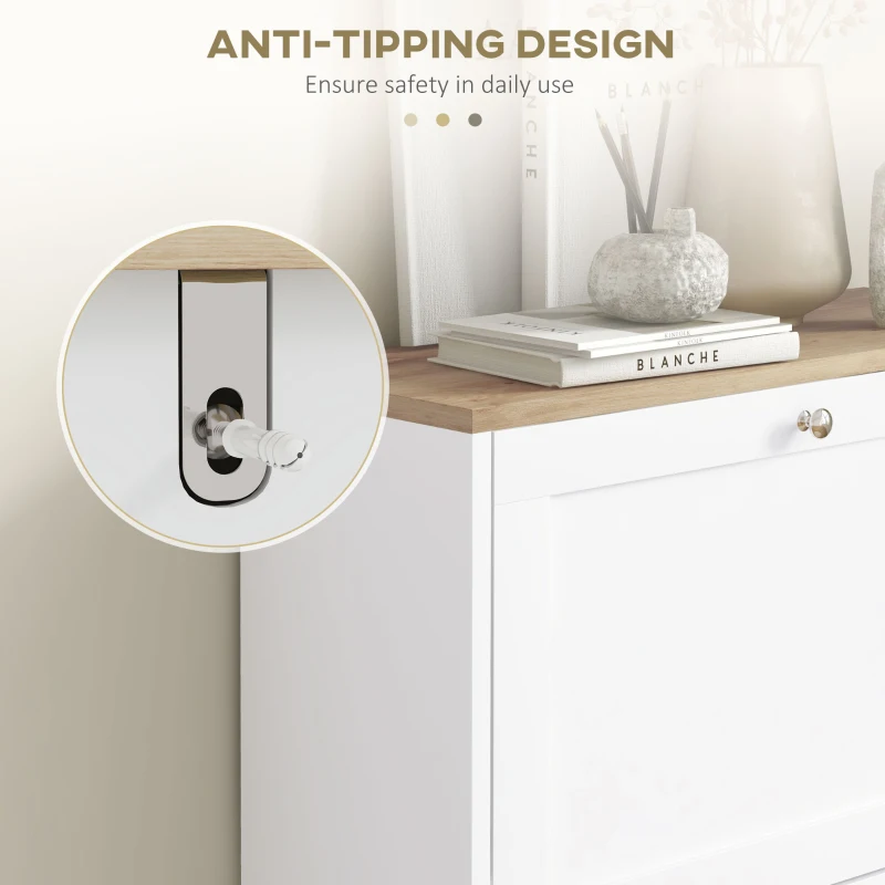 HOMCOM Slim Shoe Storage Cabinet, Modern Shoe Cabinet with 2 Flip Drawers and Adjustable Shelves for 8-12 Pairs, White