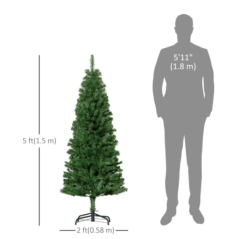 HOMCOM 5FT Pencil Christmas Tree, Artificial Christmas Tree with Automatic Open for Home Party, Green