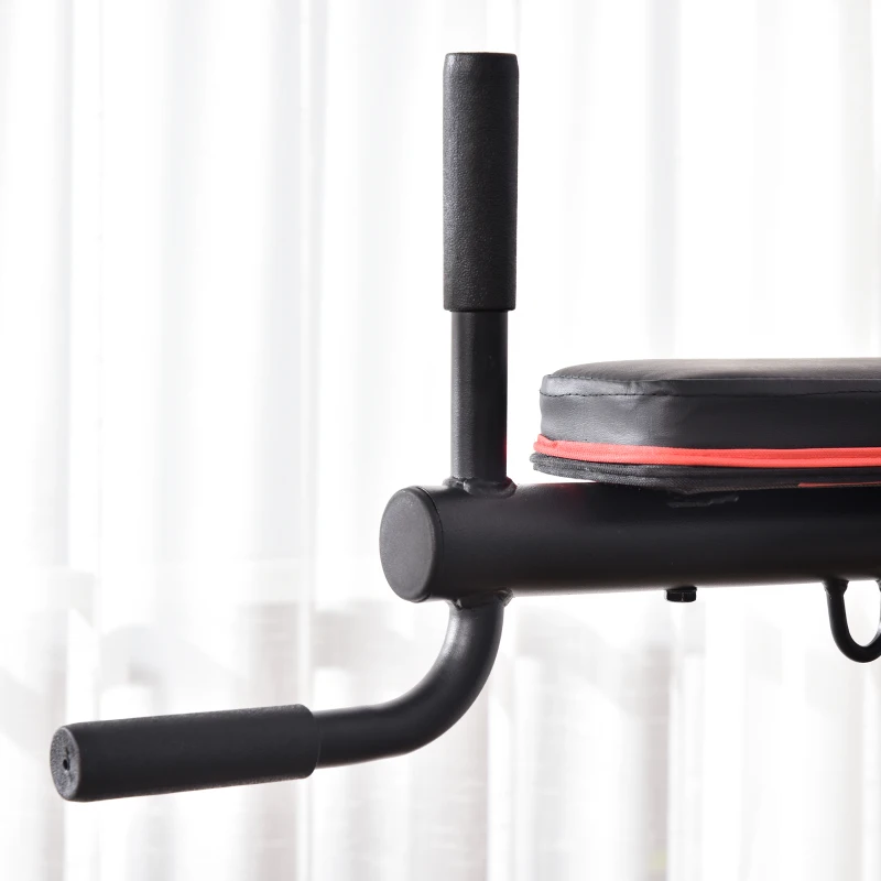 Soozier Multi-Function Training Stand Power Tower Station Gym Workout Equipment with Sit Up Bench, Pull Up Bar, Black