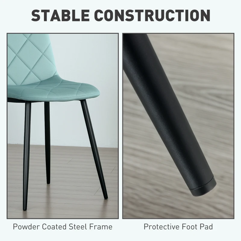 HOMCOM Dining Chairs Set of 4, Upholstered Dining Room Chairs with Steel Legs, Modern Kitchen Chair for Dining Room, Green