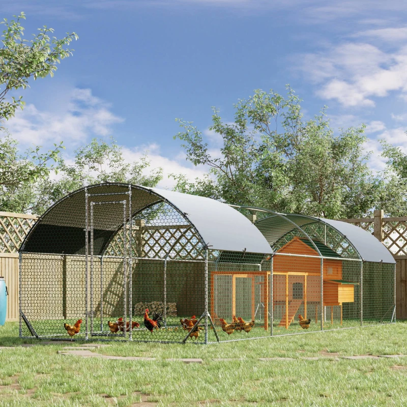 PawHut Large Metal Chicken Coop with Waterproof and Anti-UV Cover for Yard, Outdoor, Duck, Rabbit, 9.2' x 24.9' x 6.5'