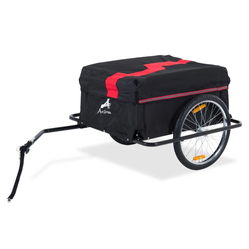 Aosom Bicycle Trailer Bike Cargo Trailer Garden Utility Cart Tool Carrier  with Removable Cover, Red