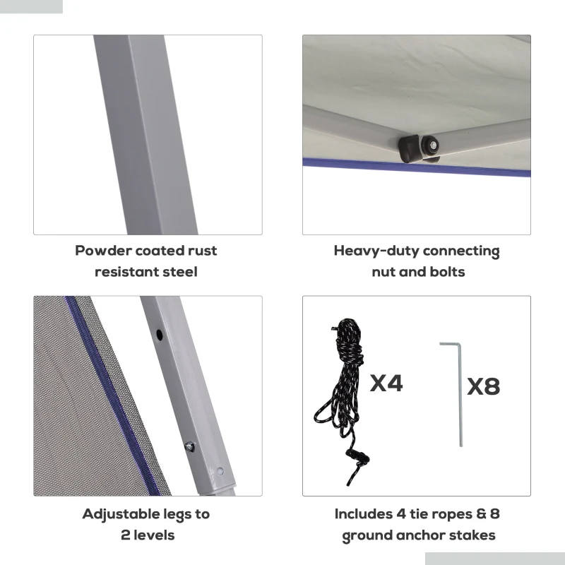 Outsunny Slant Leg Pop Up Canopy Tent with Netting and Carry Bag, Instant Sun Shelter, Tents for Parties, Height Adjustable, for Outdoor, Garden, Patio, (11.5'x11.5' Base / 10'x10' Top), Blue