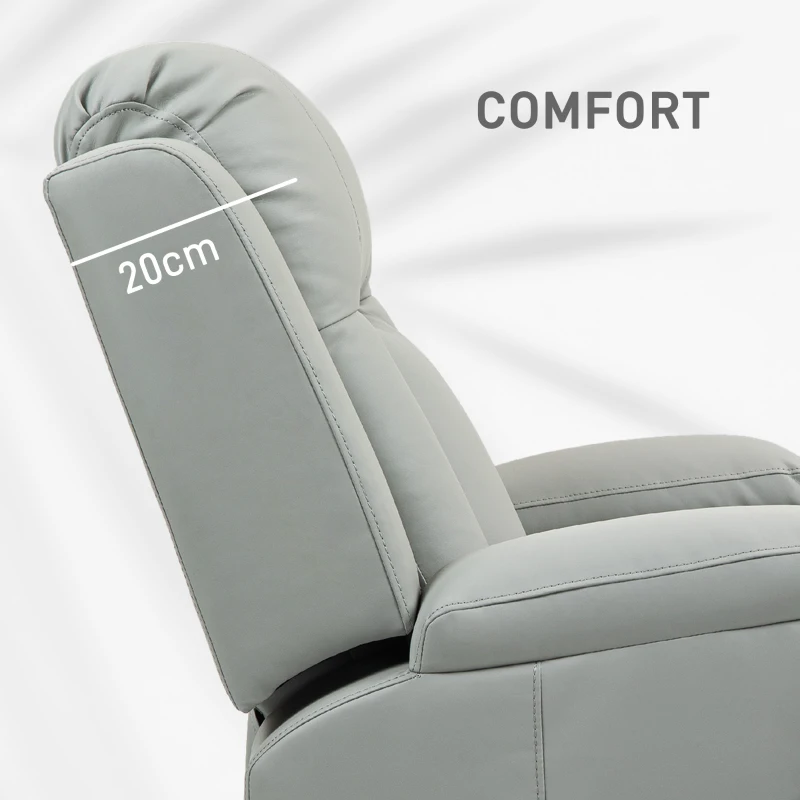 HOMCOM Recliner Chair with 8 Vibration, Overstuffed PU Leather Reclining Chair with Wide Seat, Cup Holders, Rocking, Light Grey
